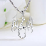 Fish Hook Necklace for Men 925  Silver Antler Duck Pendant Necklace Antler Fish Hook Hunting Jewelry Gifts for Father