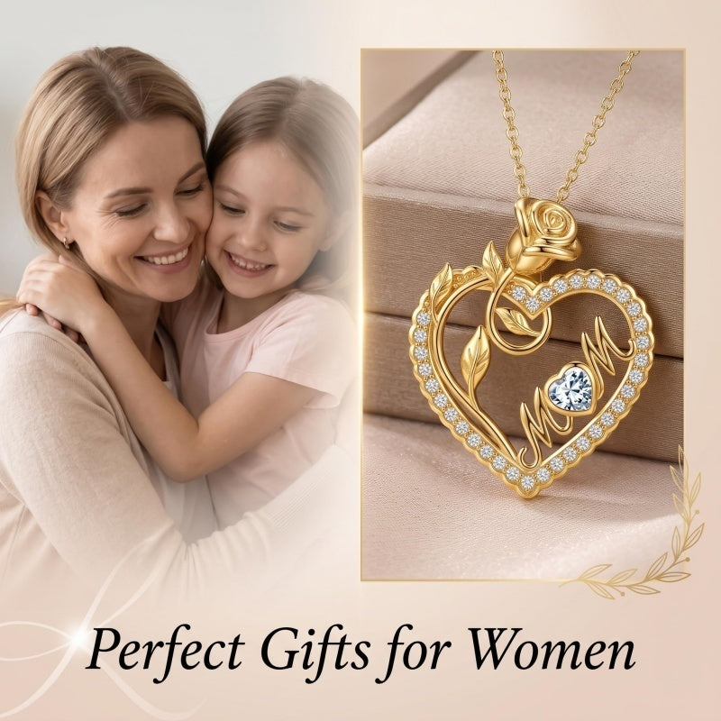 14K Gold Plated Heart Birthstone Rose Mom Butterfly Pendant Necklace for Women