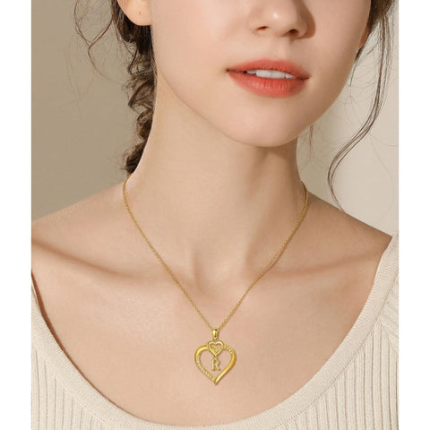 Heart Initial A-Z Pendant Necklace for 14K Gold Plated Women Initials Jewelry Gifts