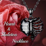 Sterling Silver Black Heart Skeleton Necklace With Engraved