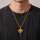 14K Gold Plated Cross Pendant Necklace for Men Religious Jewelry Christian Gift