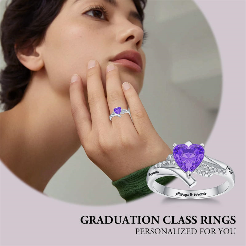 Sterling Silver Personalized Birthstone Engraved High School College Class Ring Graduation Jewelry