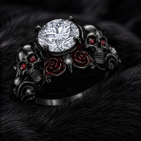 Sterling Silver 10K 14K 18K Gold Moissanite Gothic Black  Engagement Wedding Ring  for Women