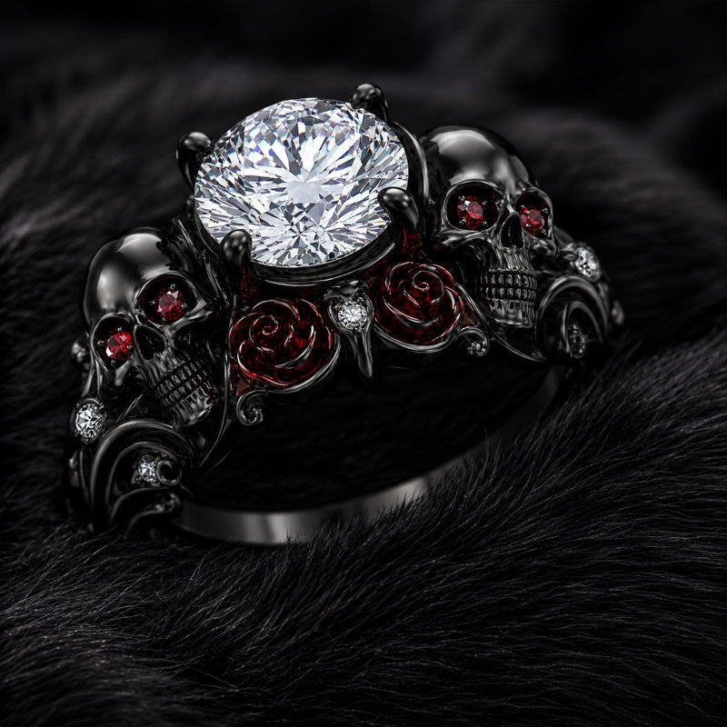 Sterling Silver 10K 14K 18K Gold Moissanite Gothic Black  Engagement Wedding Ring  for Women