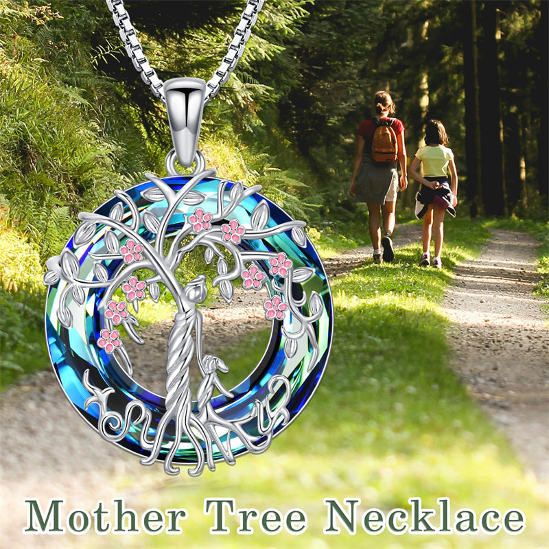 Sterling Silver Crystal Tree of Life Family Pendant Necklace for 1 to 5 Children
