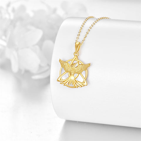 10K 14K 18K Yellow Gold  Phoenix Pendant Necklace for Women