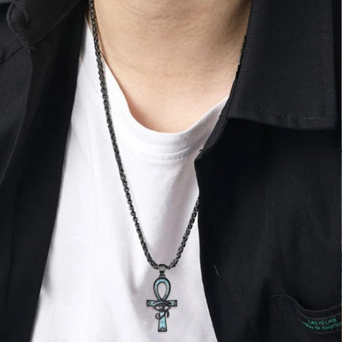14K Gold Plated Turquoise Wolf Thor's Hammer Ankh Dragon Lion Compass Crucifix Pendant Necklace for Men