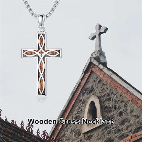 Sterling Silver Wooden Lion Orthodox Sword Wolf Cross Pendant Necklace