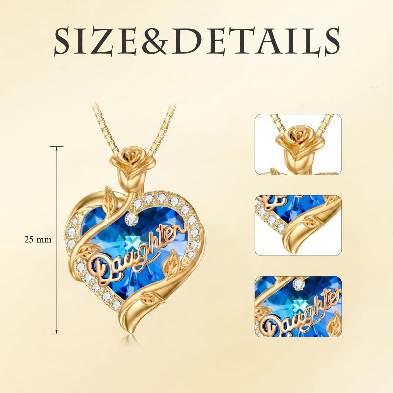 14K Gold Plated Heart Crystal Rose Mom  Sister Daughter Pendant Necklace for Woman