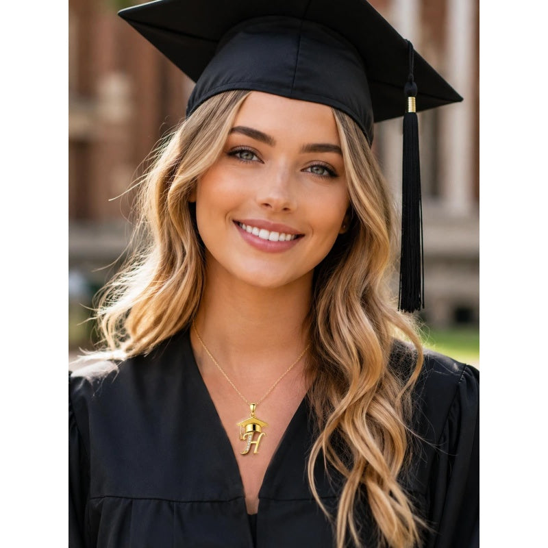Initial  Graduation 14K Gold Plated Inspiring Grad Pendant Necklace Graduations Jewelry Gifts