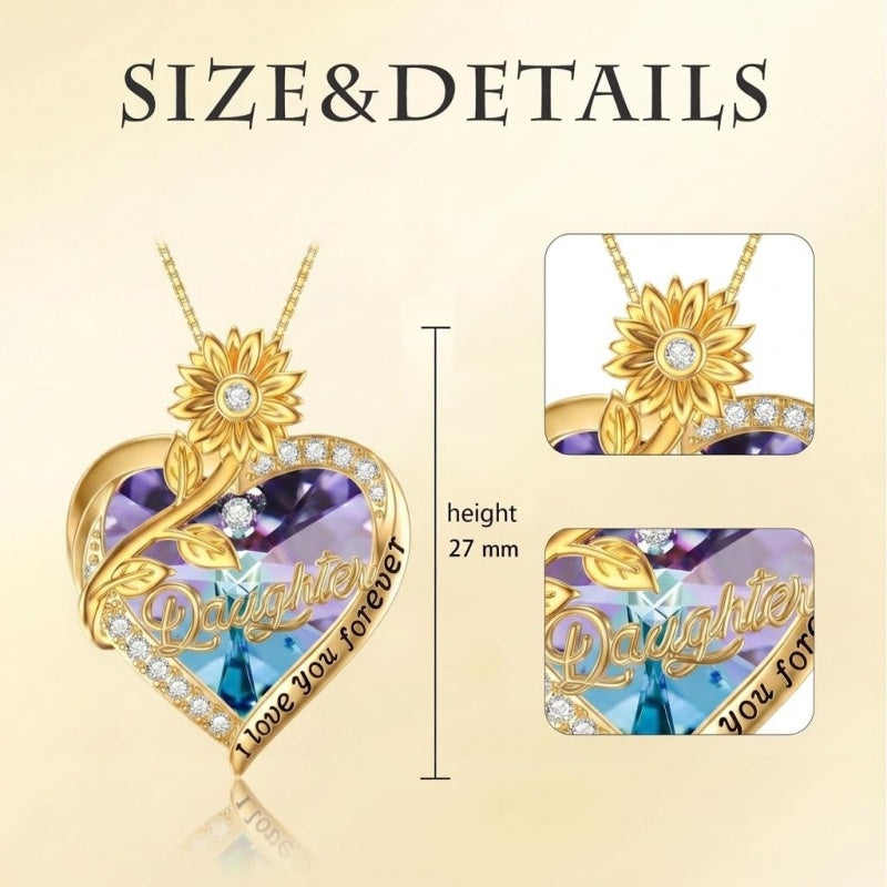 14K Gold Plated Heart Crystal Rose Mom  Sister Daughter Pendant Necklace for Woman