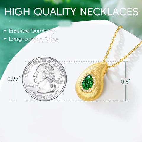 14K Gold Plated Lab-Grown Emerald Pendant Necklaces for Women