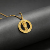 14K Gold Plated Black Onyx Patron Saint Medal Religious Amulet Pendant Necklace for Men