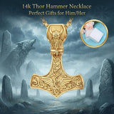14K Gold Plated Celtic Knot Viking Thor Hammer Pendant Necklace