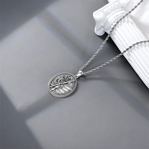 Sterling Silver Saint Michael Saint Christopher Amulet Pendant Necklace for Men