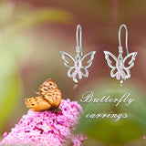 Sterling Silver Pink Ribbon Butterfly Breast Cancer Awareness Dangle Earrings