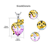 Sterling Silver  Heart Shaped Crystal Tiger Pendant Necklace