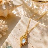14K Gold Plated Moonstone Octopus Sea Turtle Conch Shell Starfish Seashell Ocean Necklace for Women