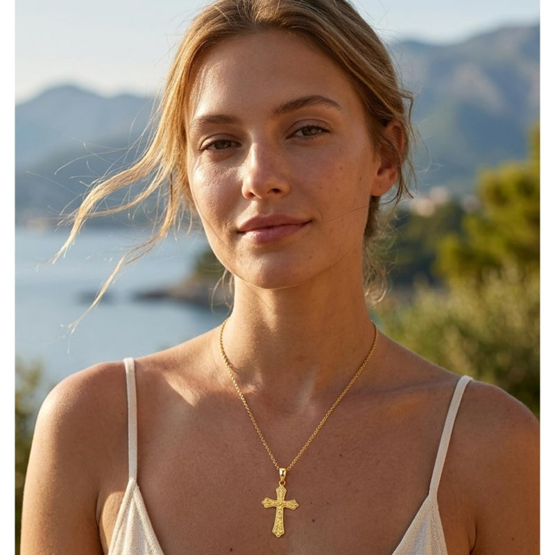 14K Plated Gold Cross Pendant Crucifix Necklace Christian Jewelry Baptism Religious Faith