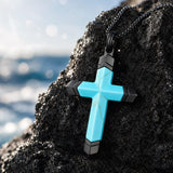 14K Gold Plated Turquoise Lapis Lazuli Cross Necklace for Men with Adjustable Chain