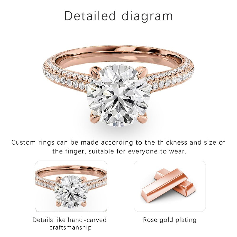 Sterling Silver 10K 14K 18K Gold Personalized Engraved 1-3 Carat Round Moissanite   Anniversary  Engagement Ring