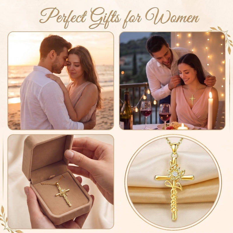 14K Gold Plated Faith Cross Pendant Necklace Religious Gifts for Women