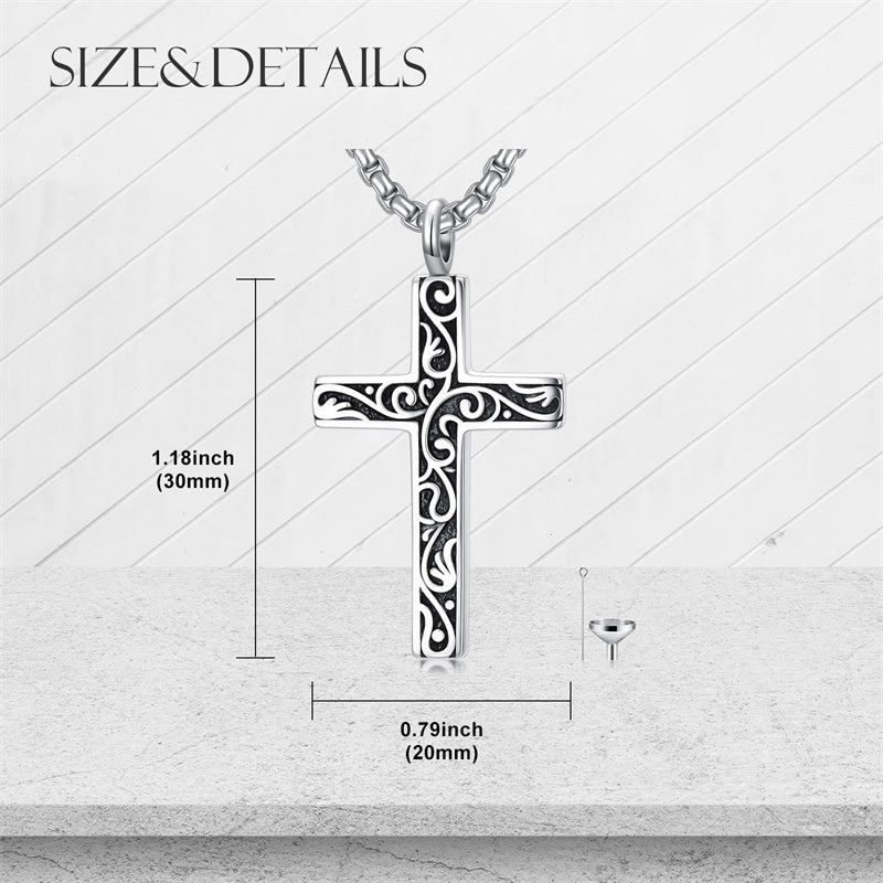 Sterling Silver Filigree Cross Urn Necklace for Ashes