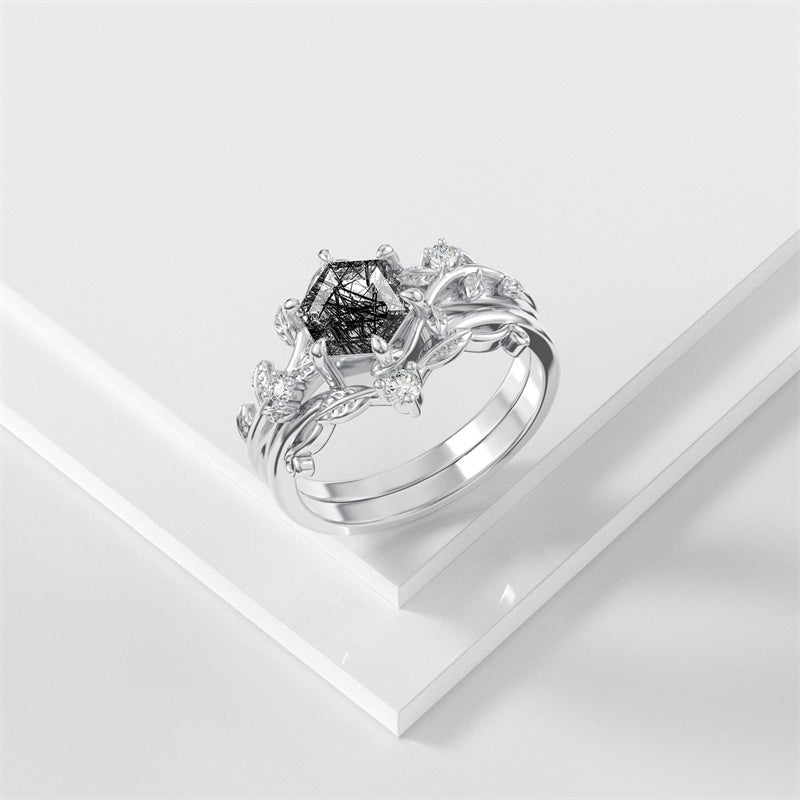 Sterling Silver Pear Oval Kite Heart Hexagon Emerald Coffin Cut Gemstone Engagement Promise Ring Set