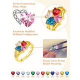 Sterling Silver Personalized 4 Heart Birthstone Engraved Ring for Women