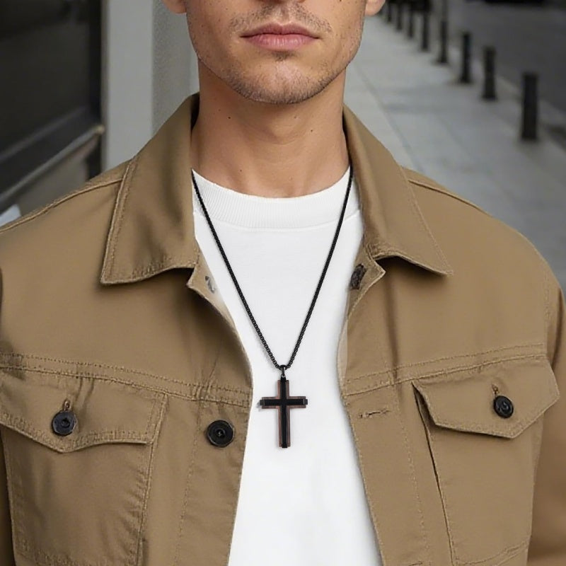 14K Gold Plated Wooden Cross Necklace Jewelry Gift for Him