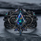 Sterling Silver 10K  14K  18K  Gold Personalized Engraved Black Opal Engagement Wedding Promise Ring for Her