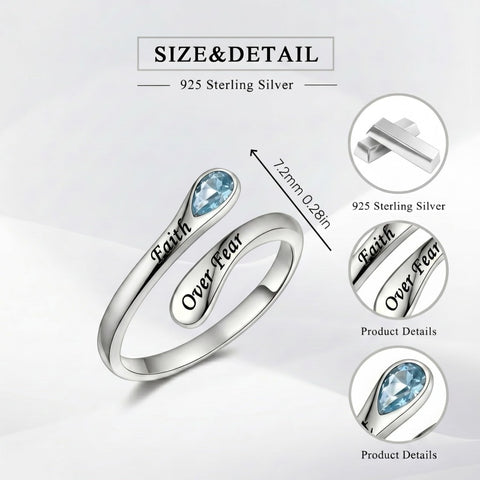 Sterling Silver I Am Enough God Is With Me Let Go Let God Faith Over Fear Faith Hope Love Just Breathe Open Ring