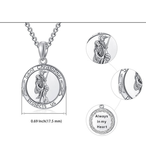 Sterling Silver Saint Michael Saint Christopher Amulet Pendant Necklace for Men