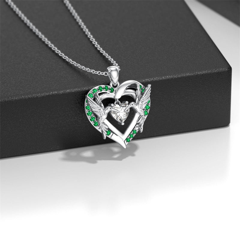 Sterling Silver Heart Dragonfly Hummingbird Pendant Necklace Jewelry Gifts for Christmas Anniversary