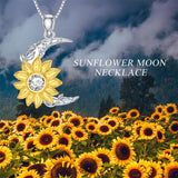 Sunflower Pendant Necklace Silver Birthstone Sunflower Moon Necklace Gift for Women