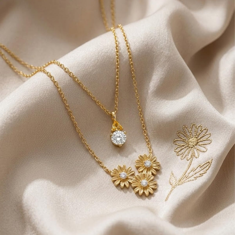 14K Gold Birthstone Birth Flower  Pendant Necklace Birthday Jewelry Gifts for Women