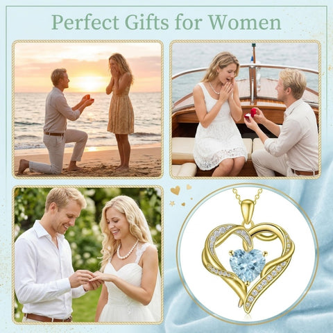 14K Gold  Plated 12 Months Birthstone Forever Love Heart Necklace Birthday Anniversary Wedding Gift