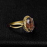14K Gold Plated  Oval Shape 3.7CT Genuine Smoky Quartz Cocktail Rings for Her