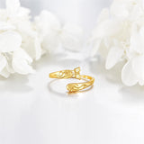 14k Yellow Gold Adjuatable Spoon Dragonfly Butterfly Hummingbird Animal Ring