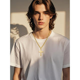 Cross Pendant Necklace for Men 14K Gold Plated Minimalist Christian Jewelry Religious Gift