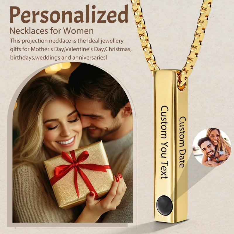 14K Gold Plated Personalized Photo Projection Necklace Christmas Birthday Valentine's Day Memorial Gift