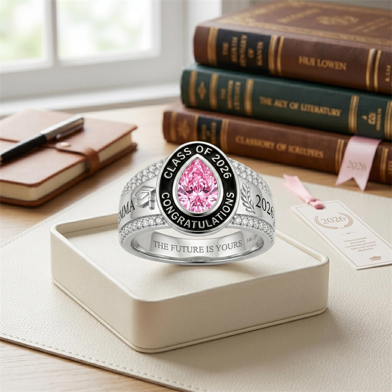 Sterling Silver Birthstone Graduation Class Ring for Women