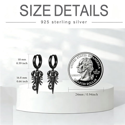 Sterling Silver Feather Arrow  Skull Spider Bat Scorpion Hoop Earrings Halloween Christmas Gift