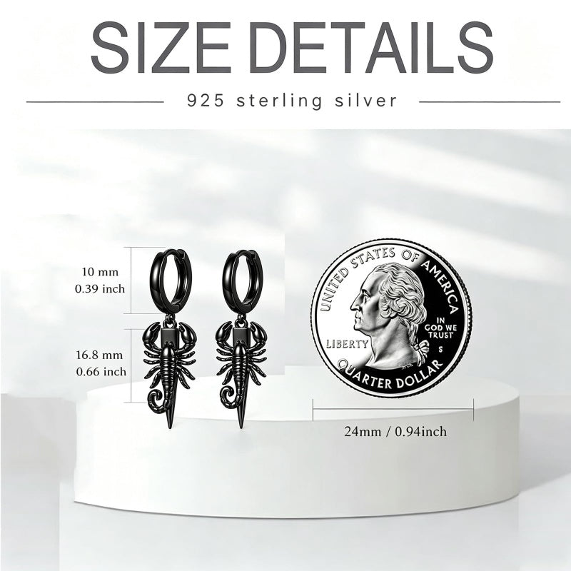 Sterling Silver Feather Arrow  Skull Spider Bat Scorpion Hoop Earrings Halloween Christmas Gift