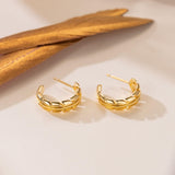 14K Gold Plated Natural Leaves Stud Earrings  for Women