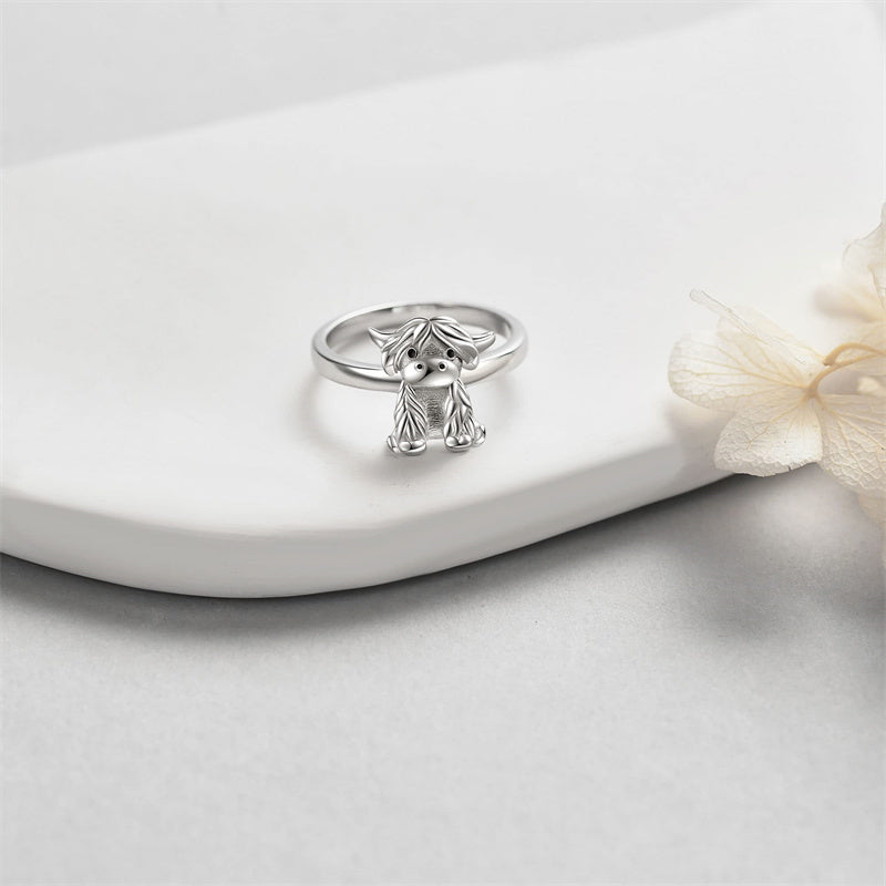 Highland Cow Rings Sterling Silver Animal Cow Rings Jewelry for Girls Daughter
