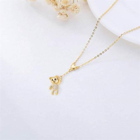14K Yellow Gold Bear Pendant Necklace