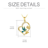 Solid 14K Gold Hummingbird Necklaces for Women Gold Hummingbird Heart Pendant Bird Necklace 16''-18"