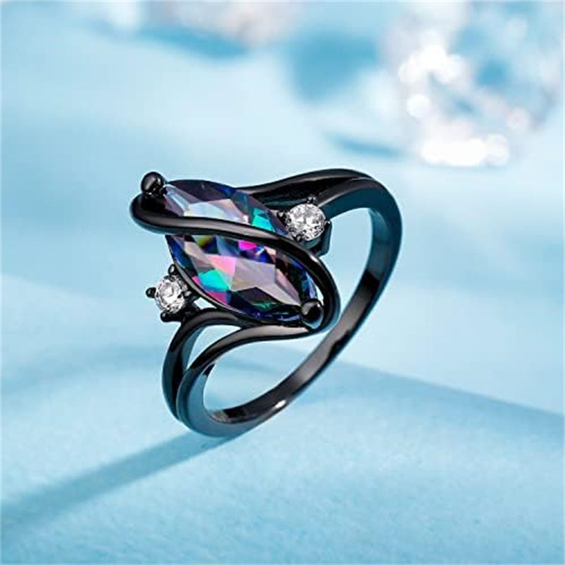 Copper Created Opal Amethyst Rainbow CZ Marquise Ring for Women