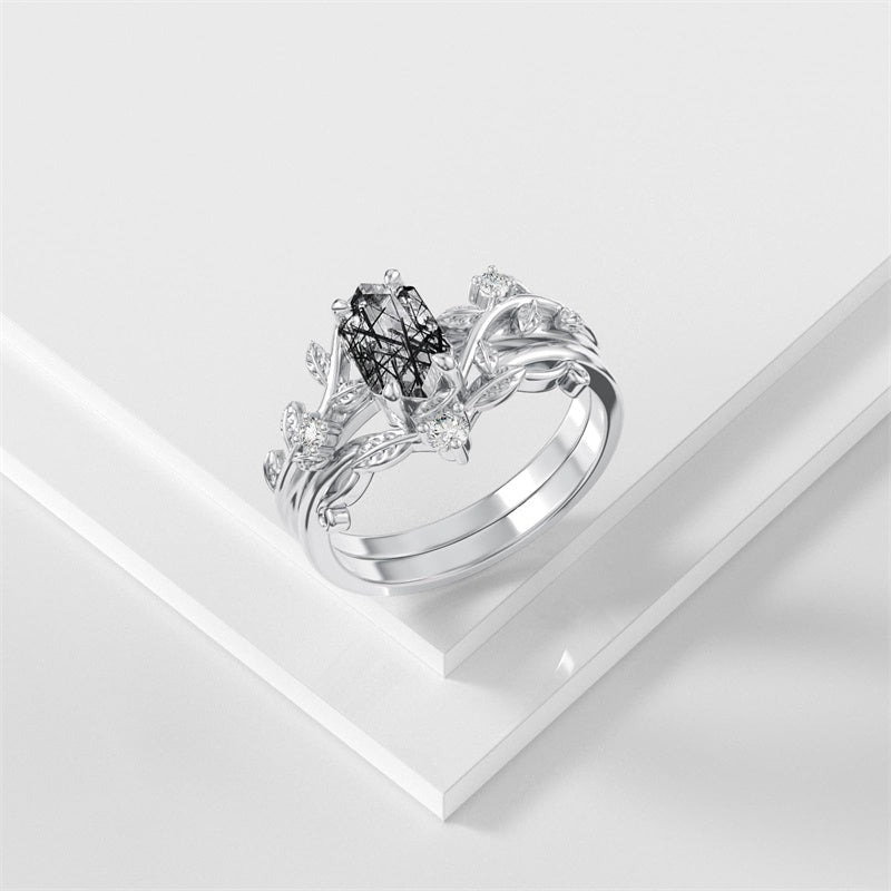 Sterling Silver Pear Oval Kite Heart Hexagon Emerald Coffin Cut Gemstone Engagement Promise Ring Set